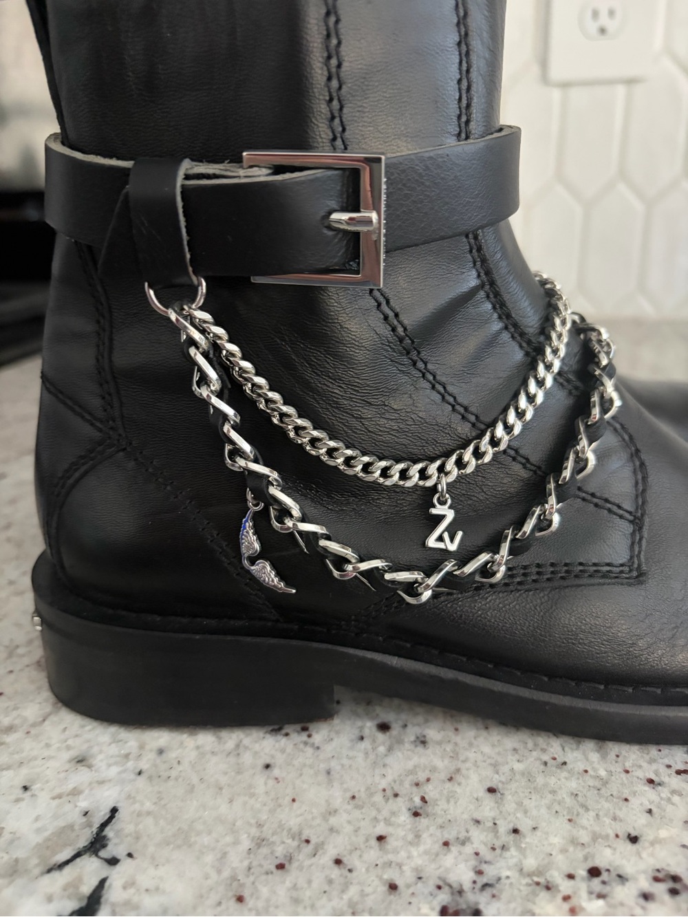 NWOT Zadig & Voltaire Black Leather Ankle Combat Moto Boots - Picture 6 of 8